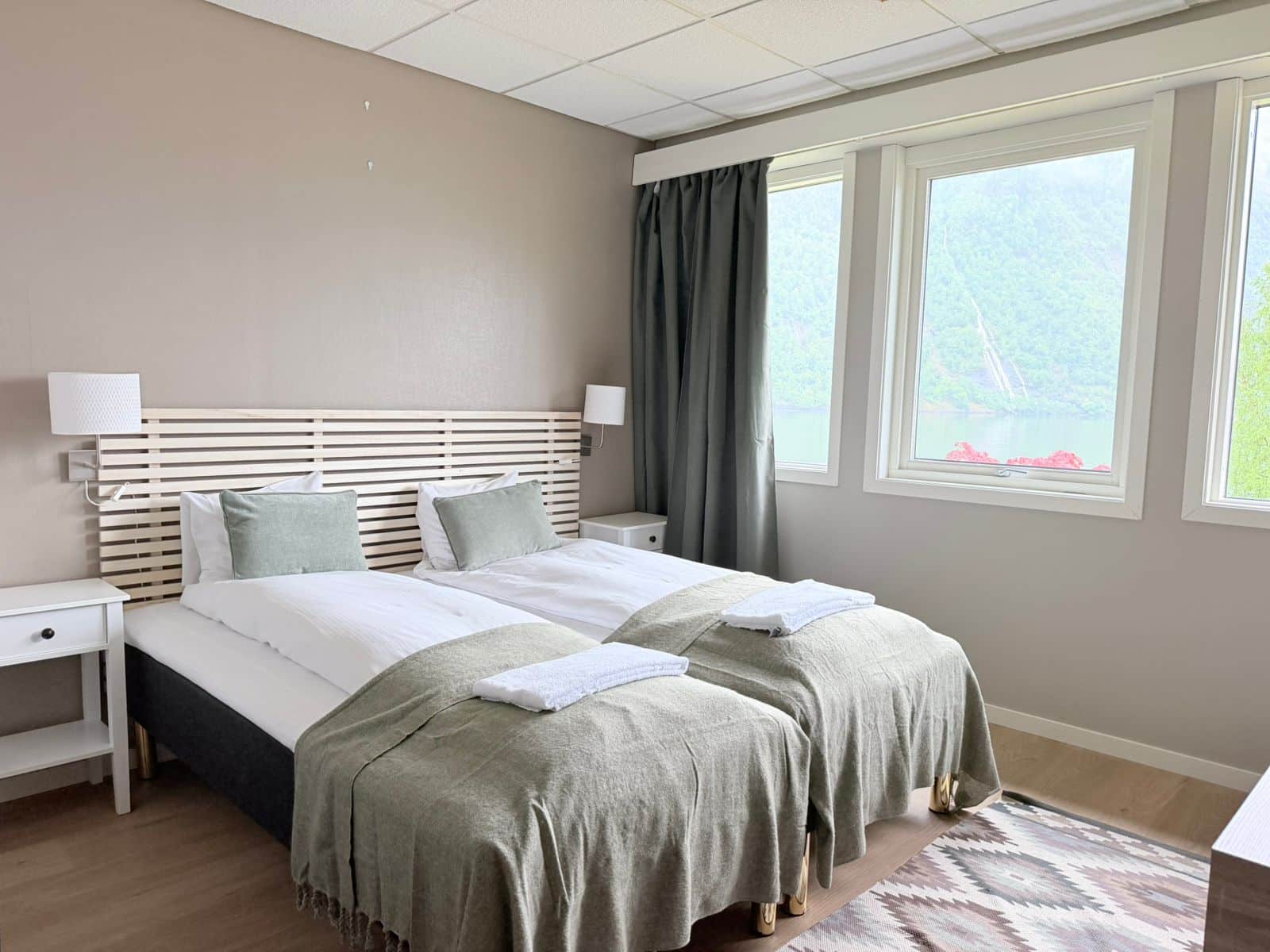 Fjord-view room with prepared beds